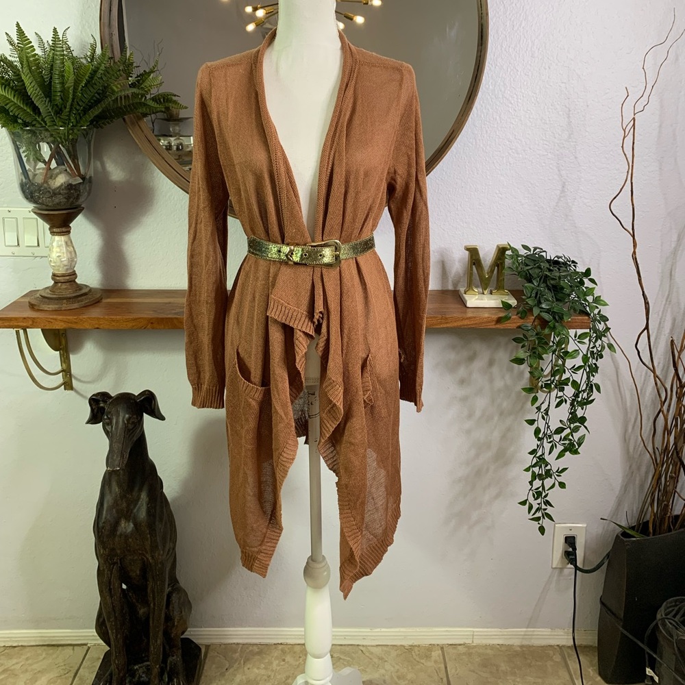 Neiman Marcus Rust 3/4 waterfall cardigan NWT M